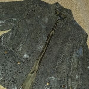 Alfani Womans Snake Skin Print Real Leather Jacket